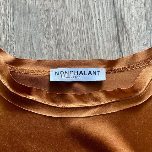 Nonchalant the Label Mel Crop in Brown Metallic Copper 100% Silk Crop Top - Picture 15 of 16